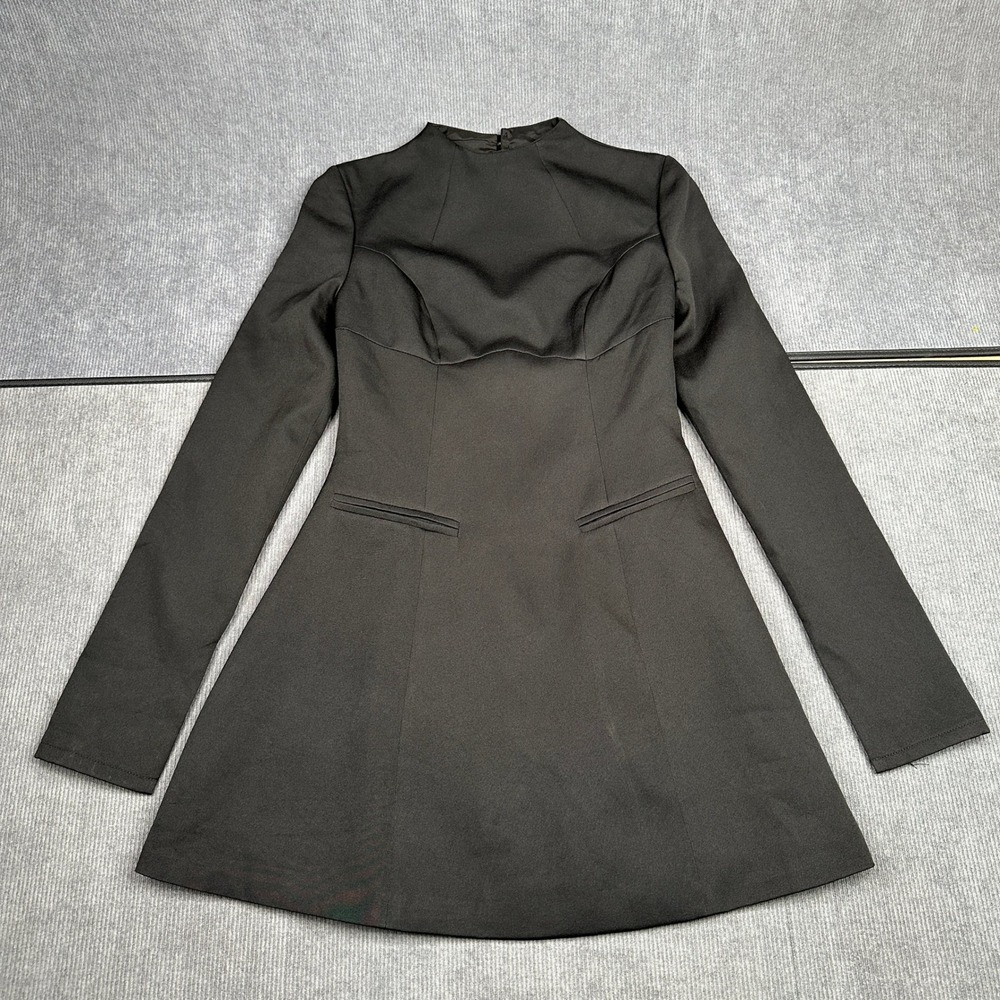 Black Long Sleeve Open Back Y2k Mini Dress High Neck A-Line Cocktail JOCACY